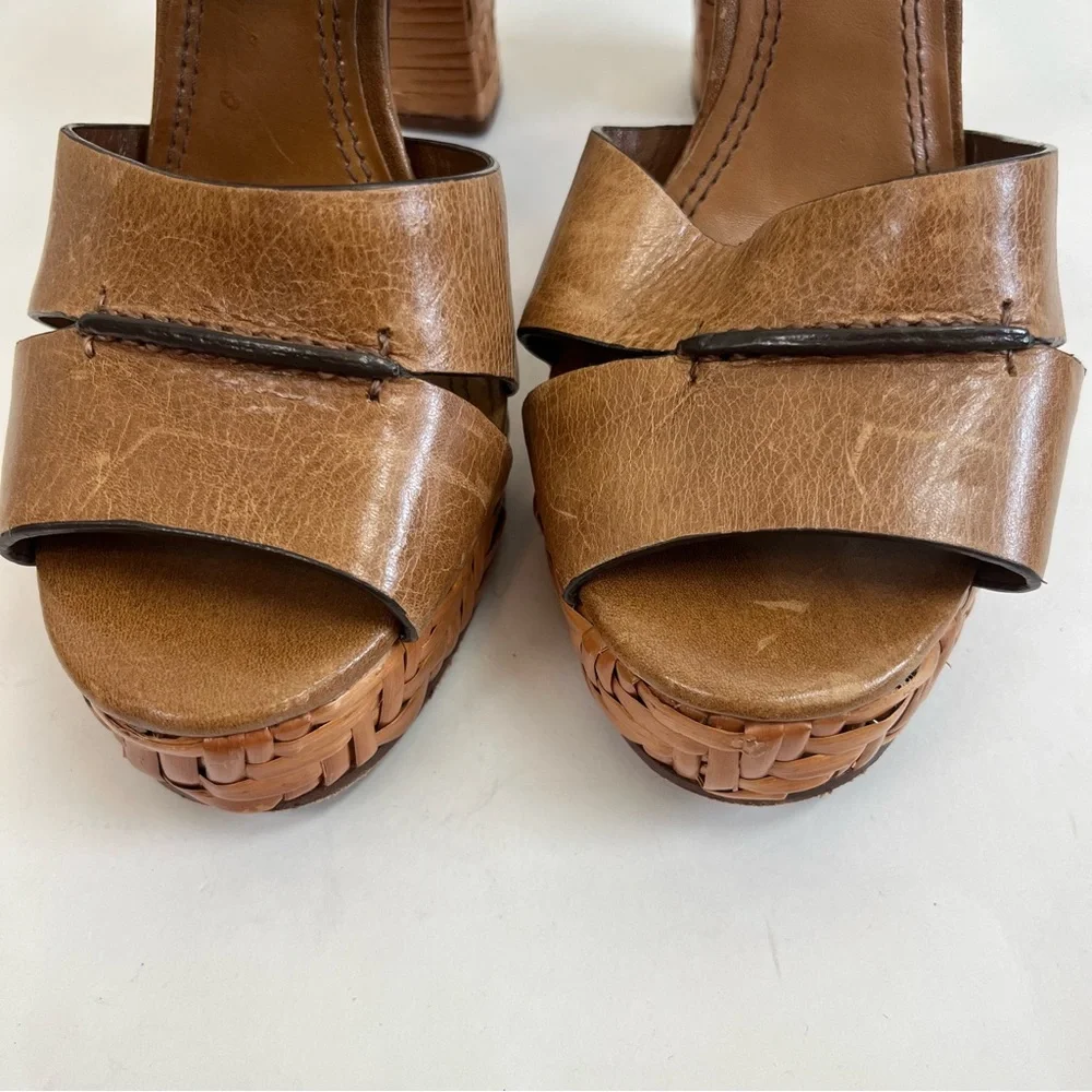 Tory Burch Heels Cella Cognac Leather Strappy Platforms Sandal